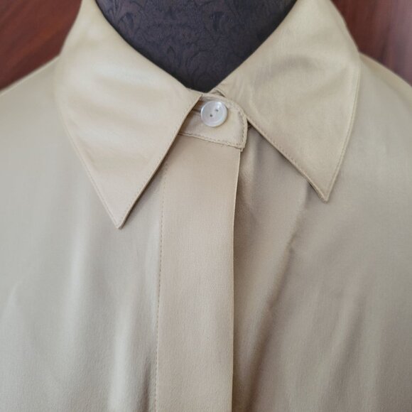 Talbots Petites Womens Pure Silk Button-Up Shirt Beige Size 12 - Picture 3 of 4